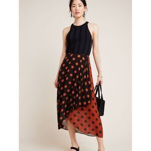 Anthropologie Maeve Polka Dot Wrap Two-Tone Skirt Size Small‎